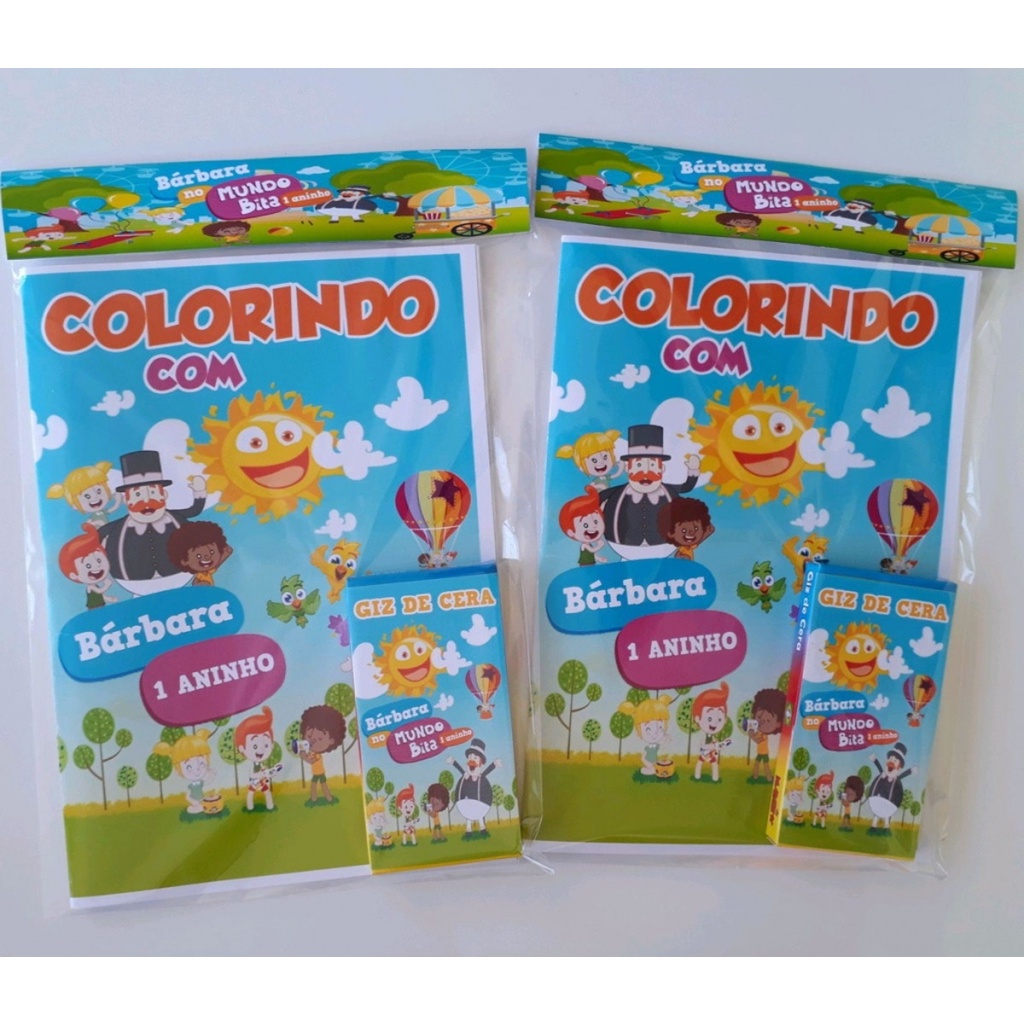 10 kit livro de colorir com caixinha 6 giz personalizado Lembrancinhas
