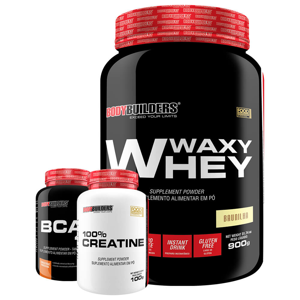 Kit Waxy Whey Protein 900g + BCAA 4.5 100 gr + Power Creatine 100g – Bodybuilders em Oferta na Shopee