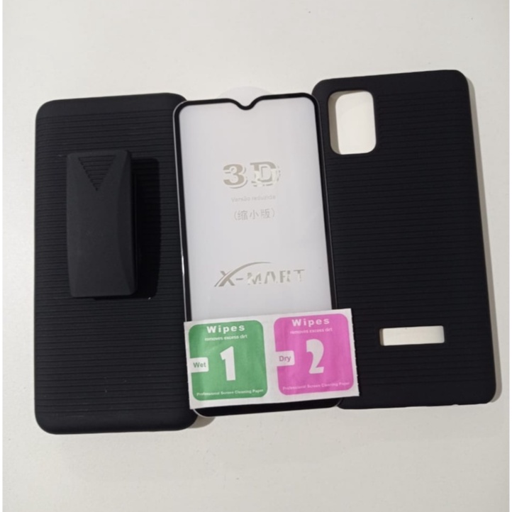 Capa Capinha Samsung Galaxy A12 6.5 Preta + Suporte Cintura Flip Belt película 3d