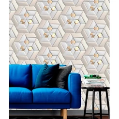 Papel De Parede 3d Dourado Cinza Geometrico Rolo Autocolante 2,50M