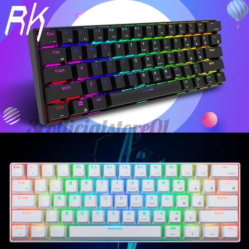 Rgb Royal Kludge Rk61 Teclado De Jogos Mecânicos Bluetooth Com Fio Dual Mode 60% Preto / Branco
