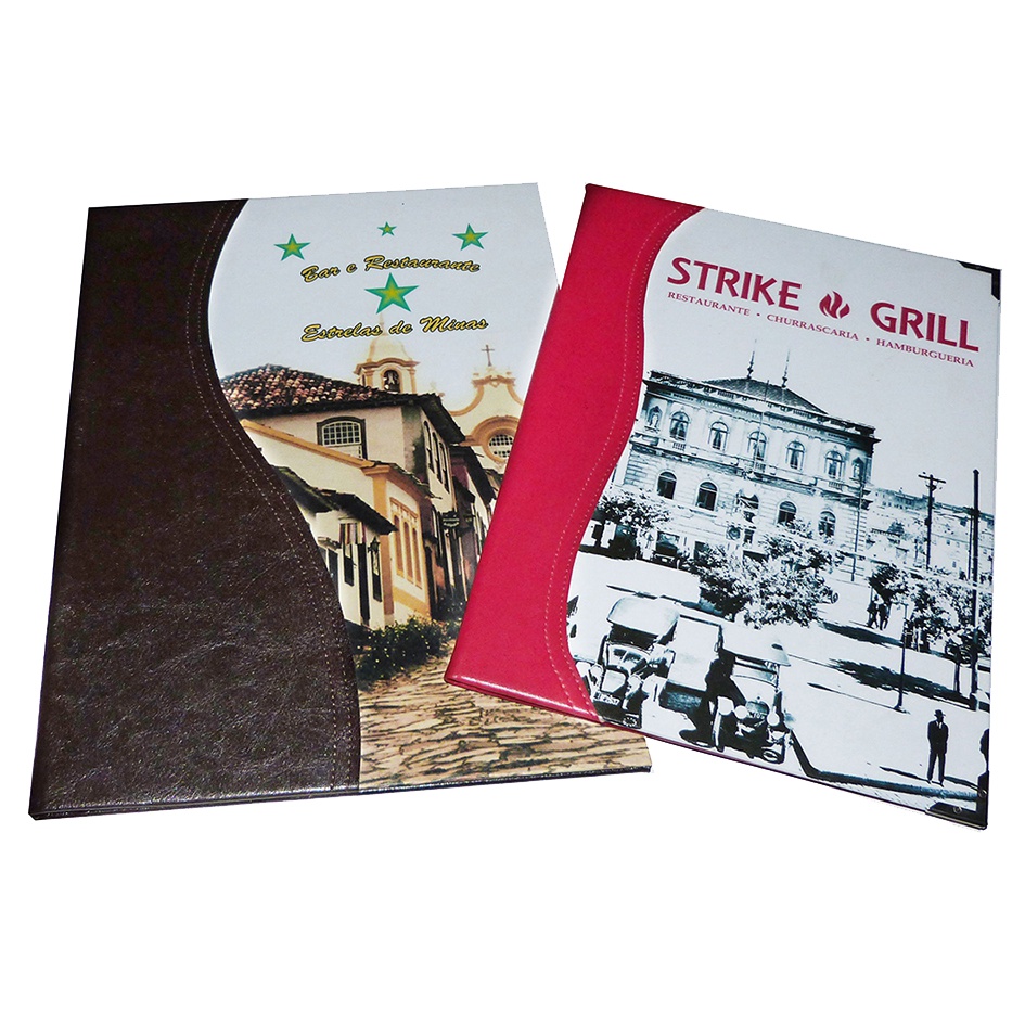 Pasta Cardapio Capa Dura Personalizado + couro Sintetico - A4 -KIT COM 5 UNIDADES-