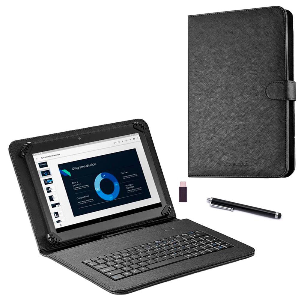 Case Preto c/ Teclado para Tablet Samsung 10.4 T500/T505 A7 + Caneta Touch + OTG