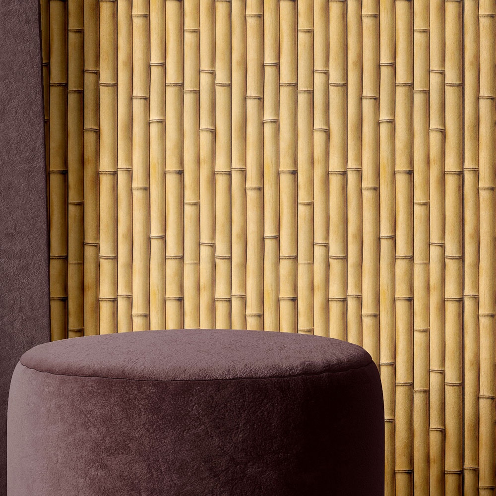 Papel de Parede Adesivo Textura Varetas de Bambu Bege em Oferta na Shopee