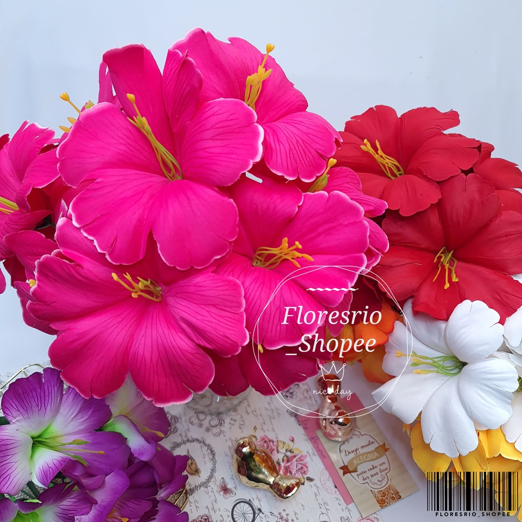 Hibisco Papoula flor artificial buque com 7 flor P/ Decoração Casamento, Arranjos, Decorar Festas e casa