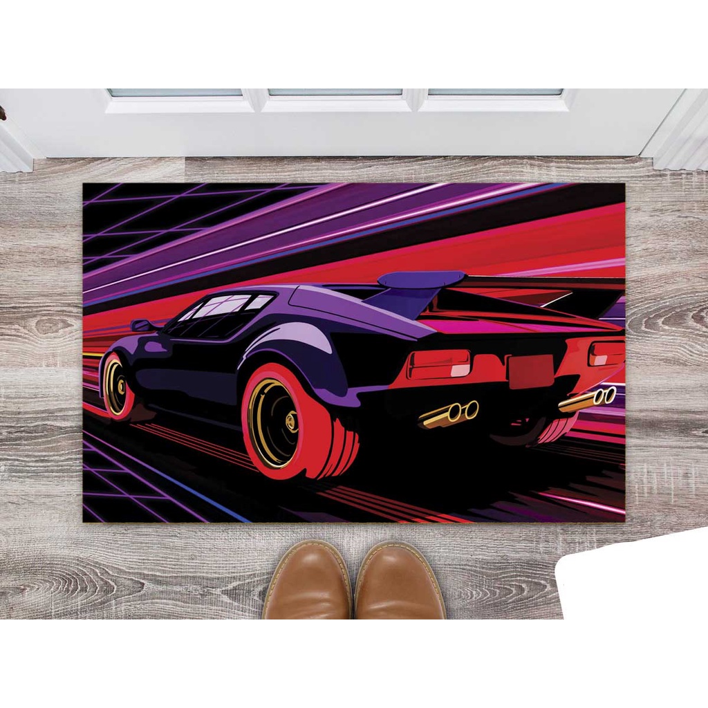 Tapete emborrachado para entrada de sua casa ou qualquer outro ambiente, medida 60x40 espessura 3mm - Estampa Tuning Gamer roxo