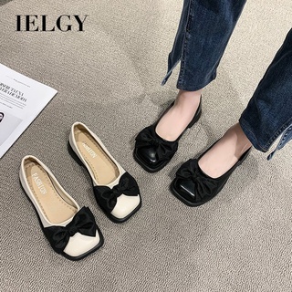 IELGY Sapato Feminino De Couro Novo Estilo Britânico Quadrado Com Laço Raso Plano