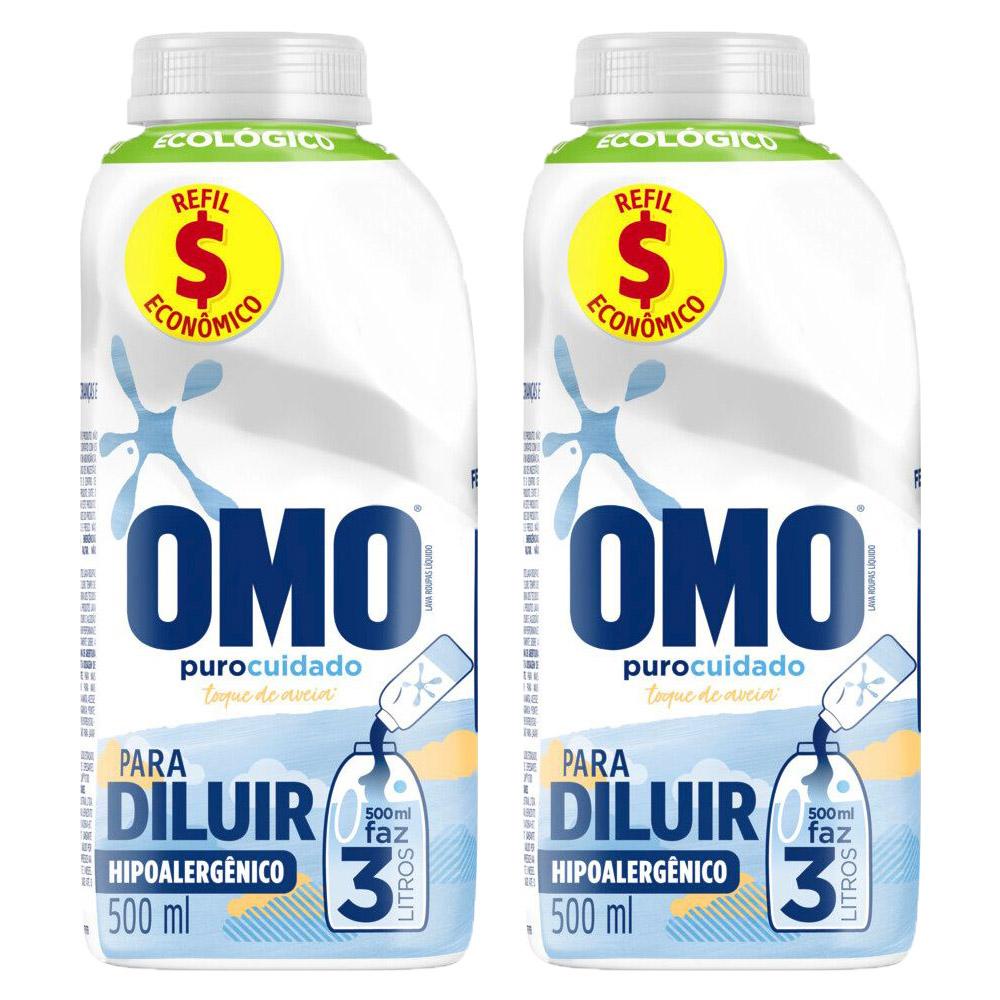 Kit com 2 Refil Sabão Líquido Omo Puro Cuidado Para Diluir 500ml - Home & Living