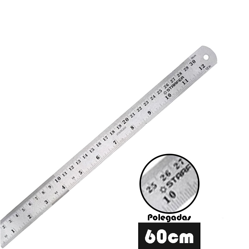 Kit 3 Réguas de Aço Inox 60cm 24 Pol Profissional Starfer