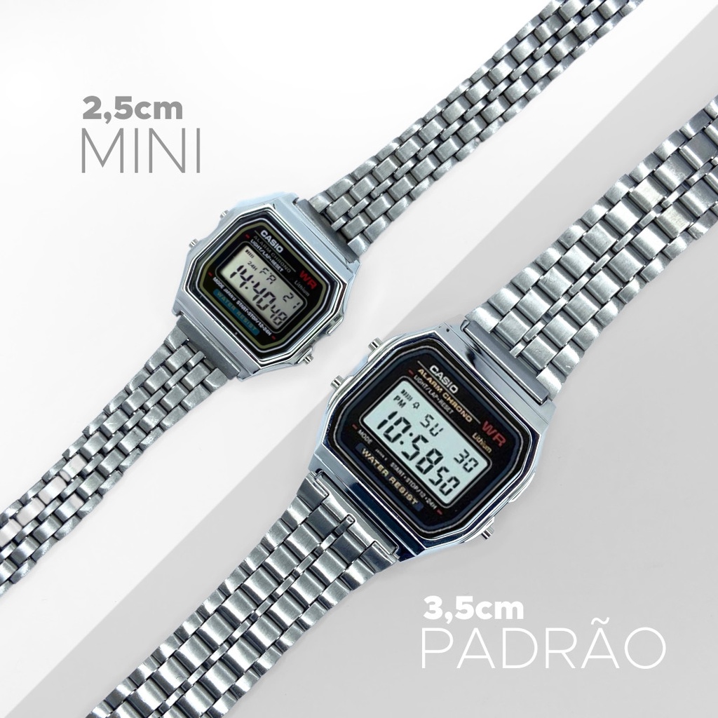 Rel gio cassio retr digital led eletronico vintage casio mini prata