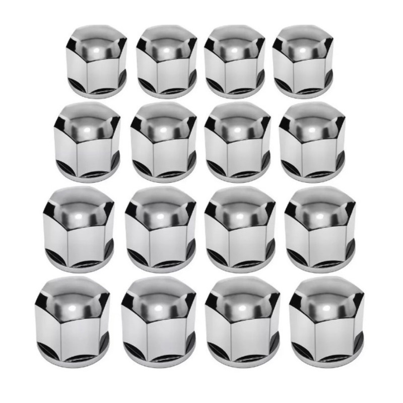 Capa de Parafuso Roda Sextavado 19mm 16 Peças Cromada  Palio Fiesta Ka Uno Clio Ecosport Sandero Monza City Fit 206 207