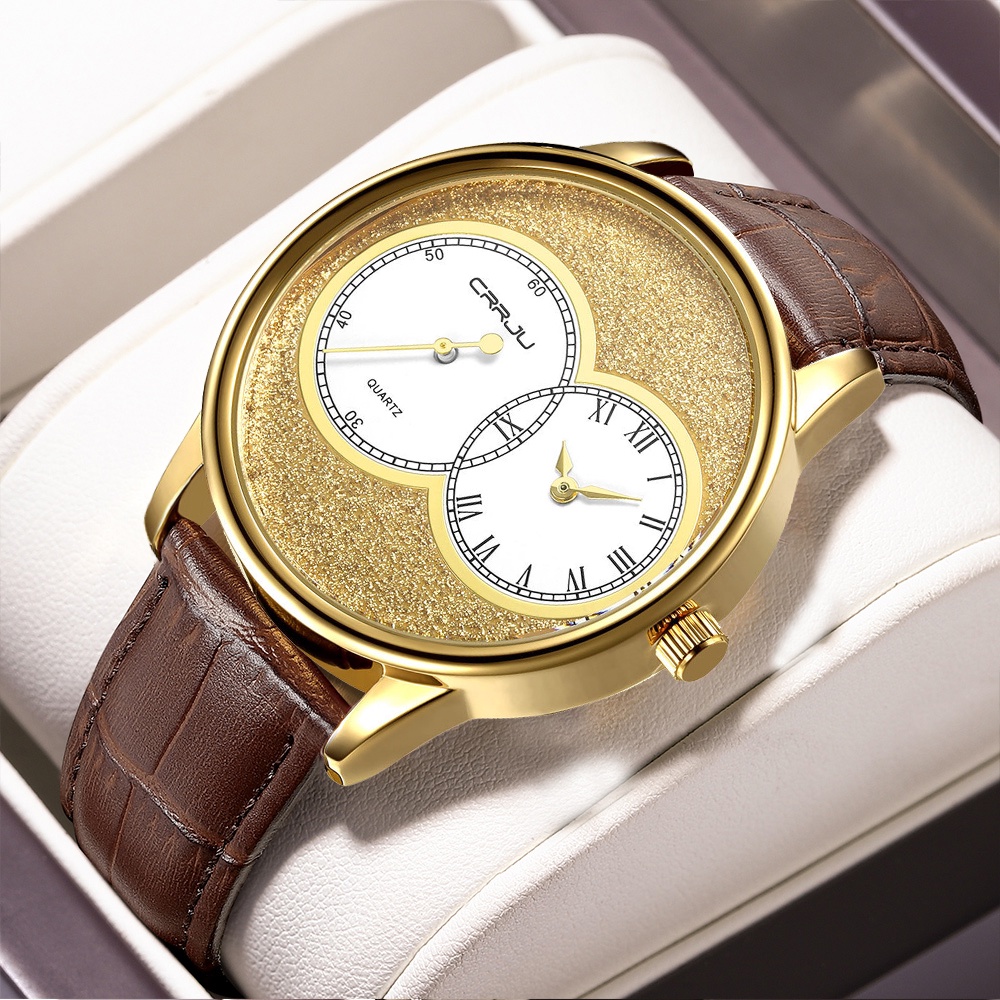 CRRJU Relógio Masculino Moda Vintage Casual Esportivo Couro Quartzo A Prova D'água 2133