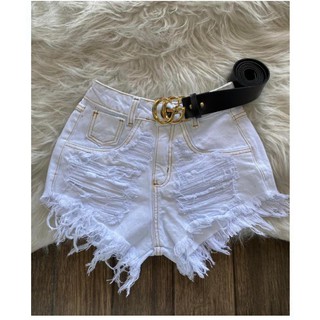 Shorts Branco/Preto Feminino Desfiado Tiktok 2022