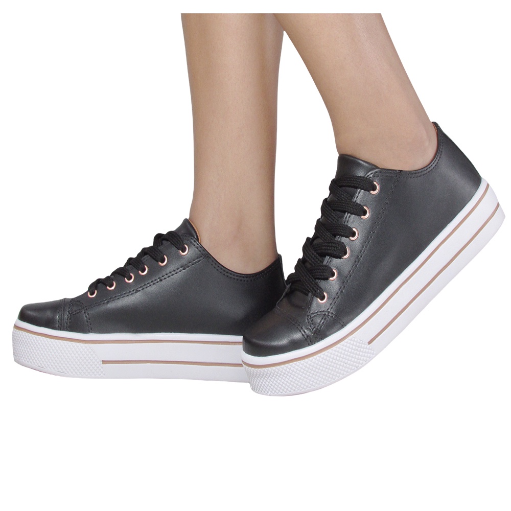 Tênis Casual Feminino Listrado Urbano Star Sapatênis Mulherl Lançamento Flat Sola Alta Flatform trabalho passeio moda