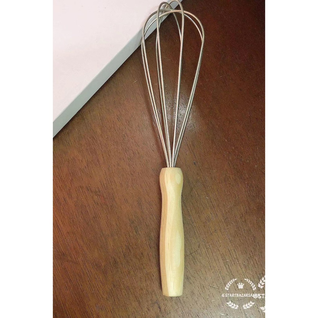 KIT 2 Batedor Fue Ovos Bolos De Alumínio Cabo Madeira Profissional