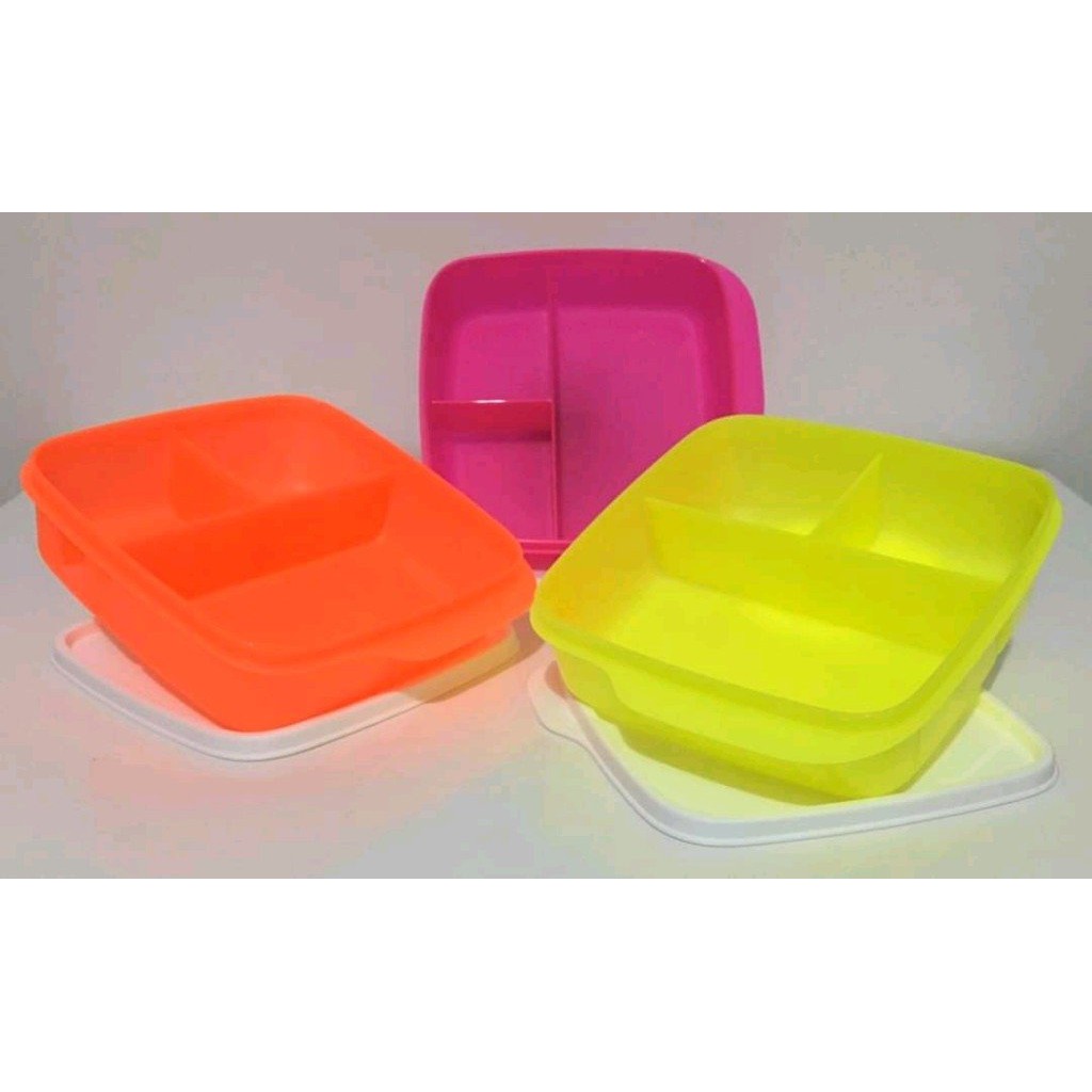 Pote Tupperware Basic line com divisorias cores rosa neon, laranja neon ou amarelo neon 500ml