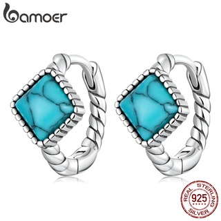 1 Par Fivela De Prata Quadrada Turquesa Bamoer 925/Bijuteria Fashion Feminina BSE590