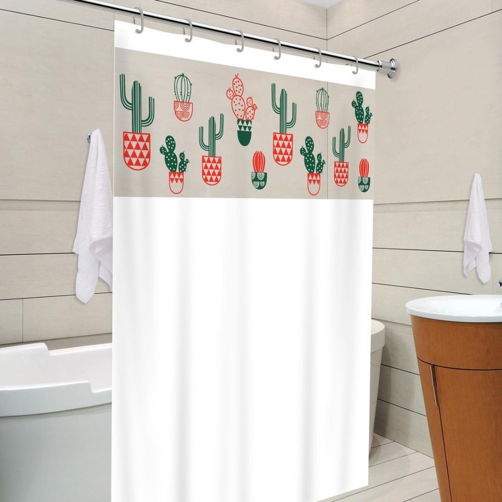 Cortina Box Com Ganchos Pvc 100% Antimofo 1,38 X 1,98 Cactos