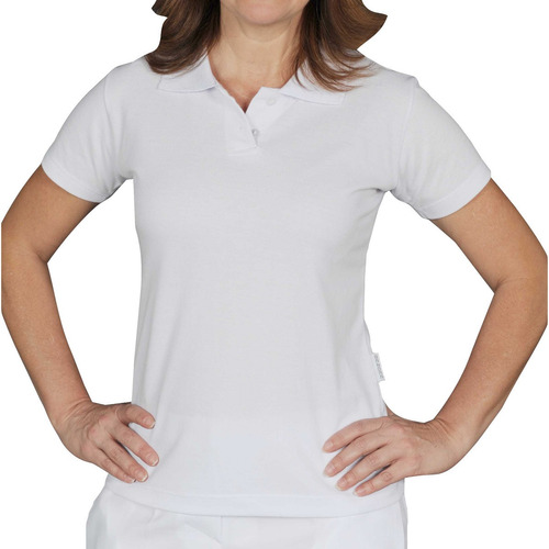 Camiseta Polo Piquet Feminina Branca Manga Curta Bu26 | Camisa Gola Polo Feminina Médica