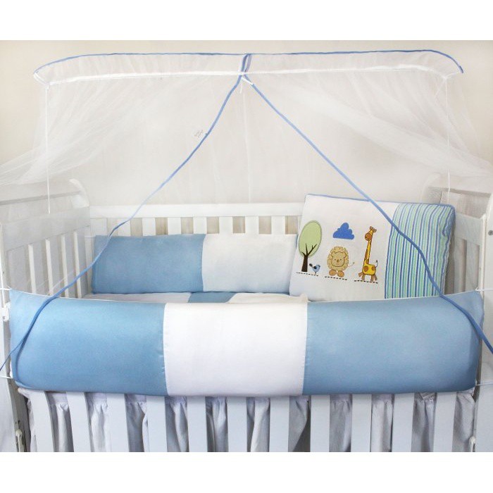 Kit Protetor de Berço Kids com Mosquiteiro Comum 7 peças Safari Azul
