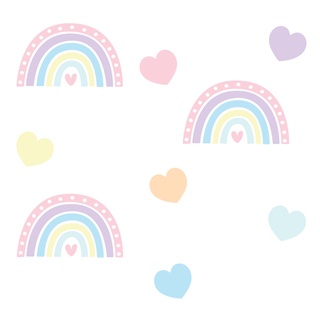 Adesivo Infantil de Parede Decorativo Arco-Íris + kit Coração Pastéis 4cm