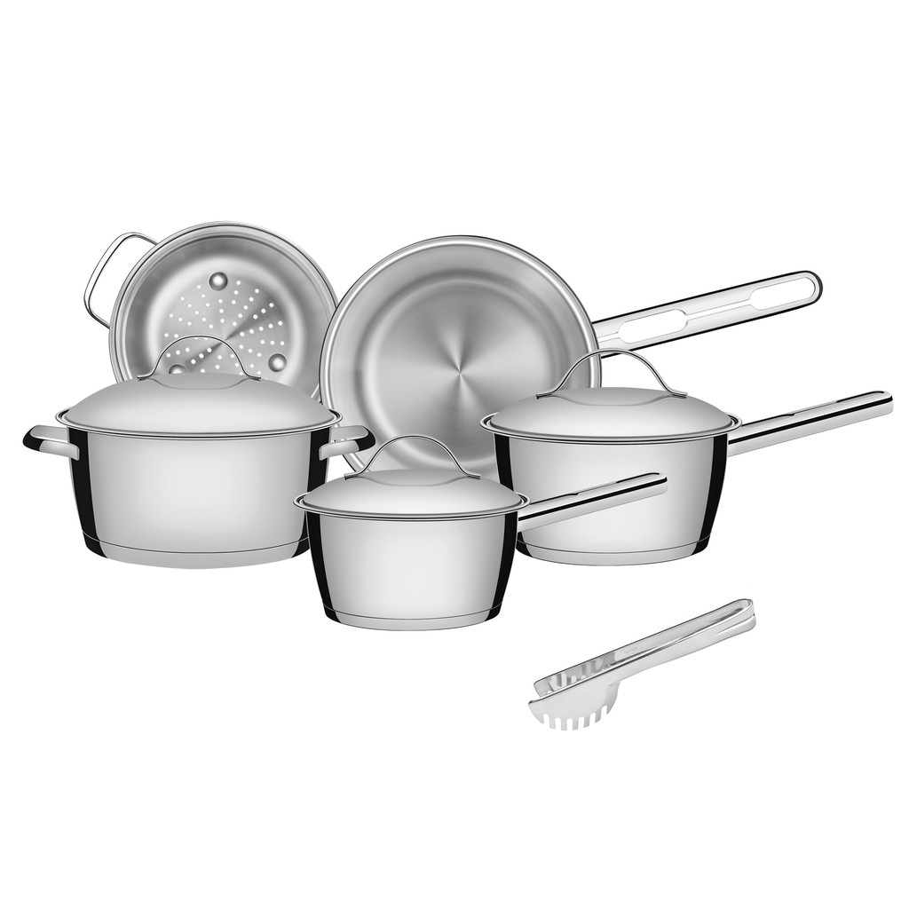 Jogo de Panelas Tramontina Aço Inox Allegra 5 Peças Fundo Triplo + Pegador de Massa em Oferta na Shopee