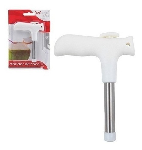 Abridor / Fura Coco De Metal / Plastico Branco