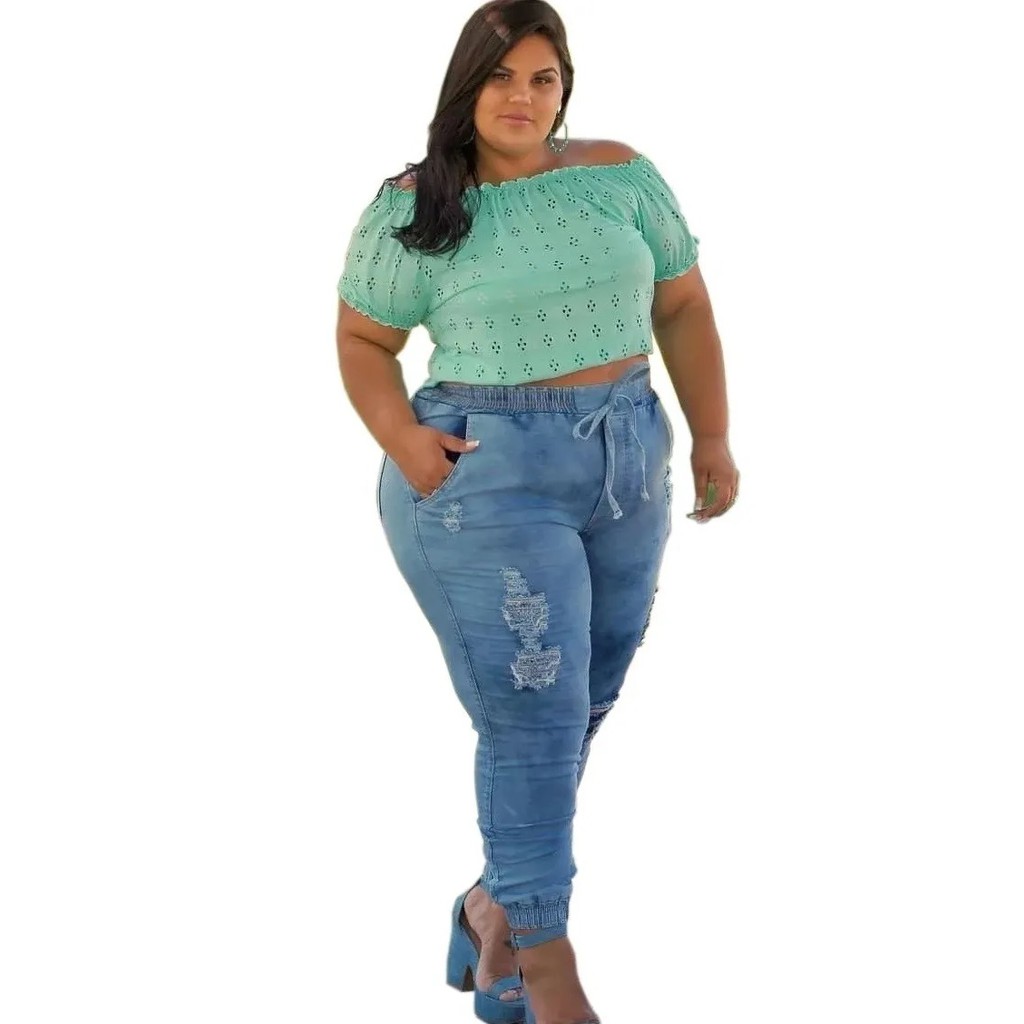 metal Giotto Dibondon unhealthy Calça Jeans Plus Size Jogger Destroyed Feminina com Lycra 46 ao 54 elastico  na cintura e punho | Shopee Brasil