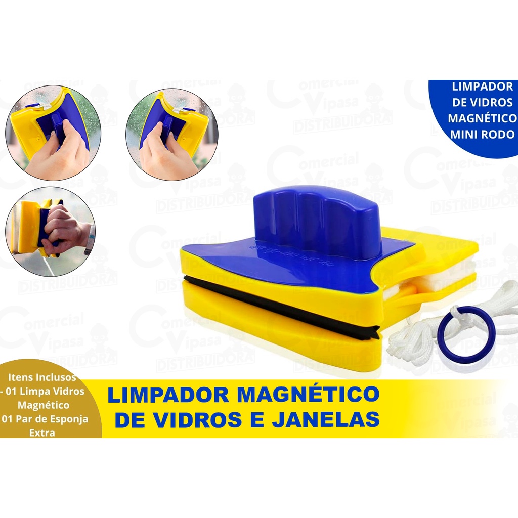Limpador De Vidro Magnético Dupla Face Para Janelas Vidro E Aquário + Refil Reserva em Oferta na Shopee