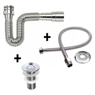 Sifão Sanfonado + Engate Flexível 40cm + Válvula Lavatório Metal