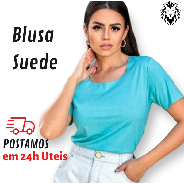 Blusa Suede Feminina Manga Curta Blusinha T-Shirt Básica em Oferta na Shopee