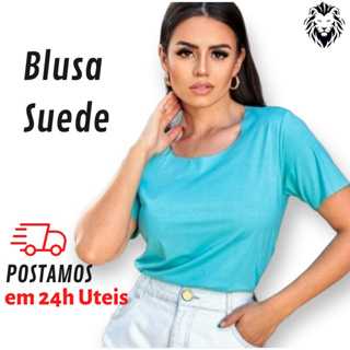 Blusa Suede Feminina Manga Curta Blusinha T-Shirt Básica em Oferta na Shopee