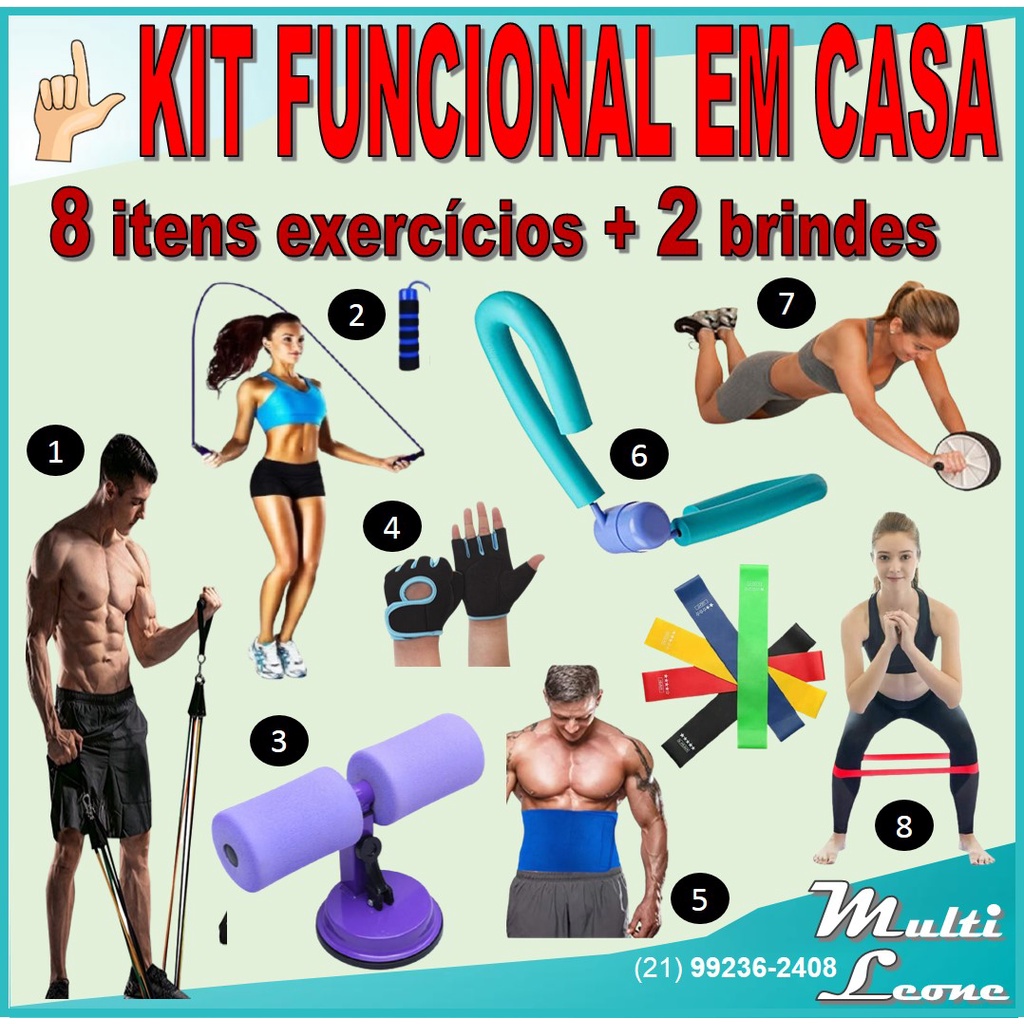 Kit Academia Malhar em Casa Crossfit Funcional 8 itens + 2 brindes