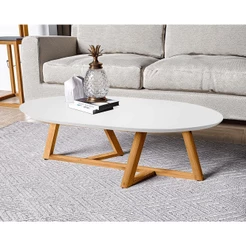 Mesa de Centro Sala Classic Oval com Pés em Madeira Maciça