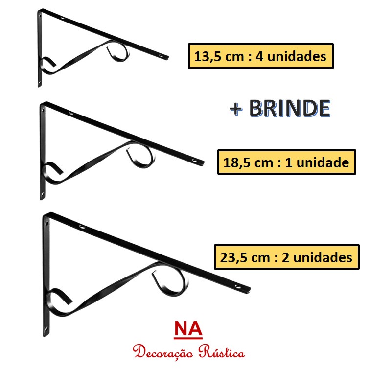 Mão francesa colonial cantoneira para prateleira (4 pequena + 1 média + 2 grandes)