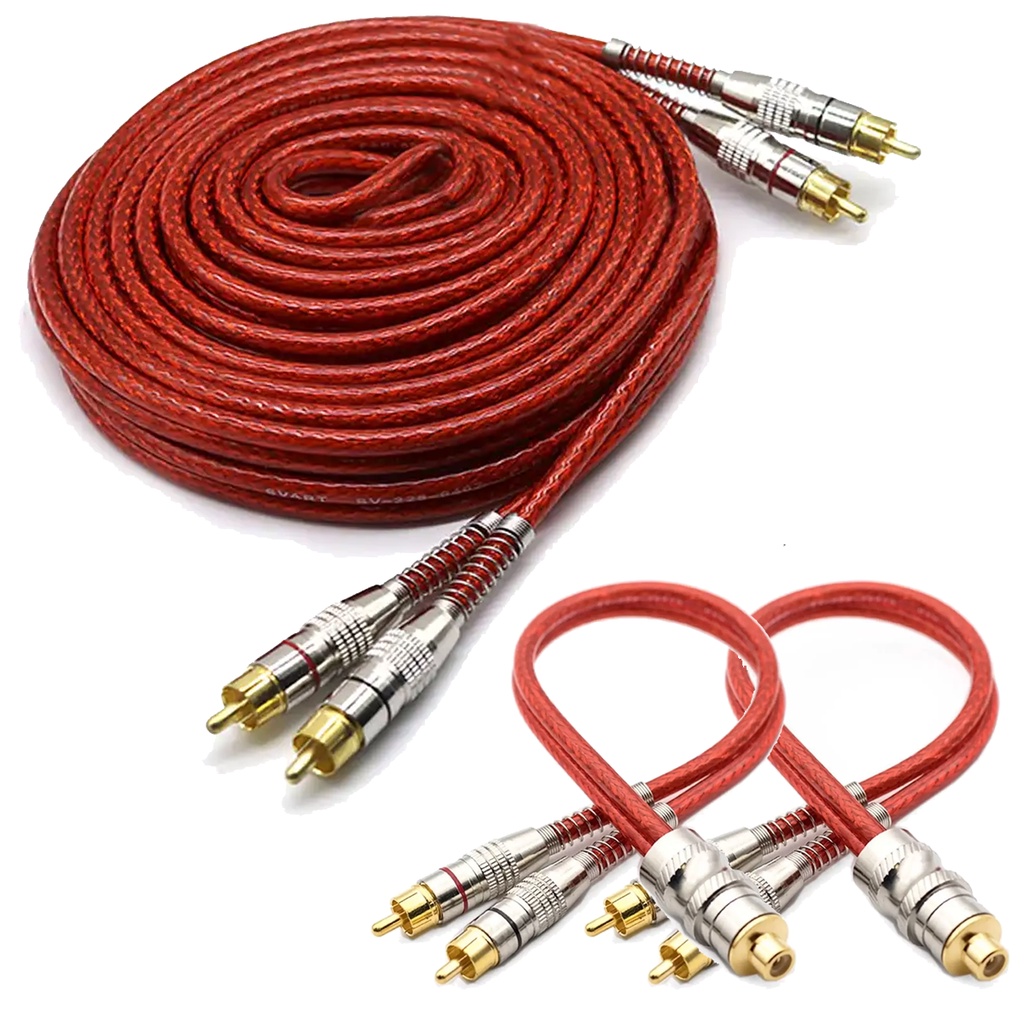 Cabo RCA Prime 5 Metros 5m Blindado Vermelho + 2 Cabos Y 1 Femea 1F 2 Machos 2M em Oferta na Shopee