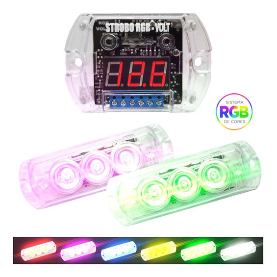 Estrobo Som Automotivo Rgb Com Voltimetro Varias Cores 2 Farois em Oferta na Shopee