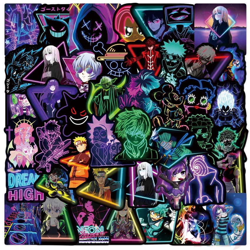 Neon Estilos Coloridos Clássicos Anime Cartoon Series 02 Adesivos Mistos De Grafite 50Pcs/Set DIY Fashion Decalques Impermeáveis Doodle Stickers