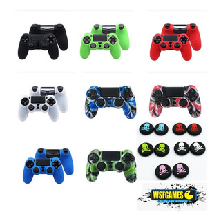 Capa De Silicone Relevo Antiderrapante Para Controle de Ps4 + 01 Par Grips Caveira