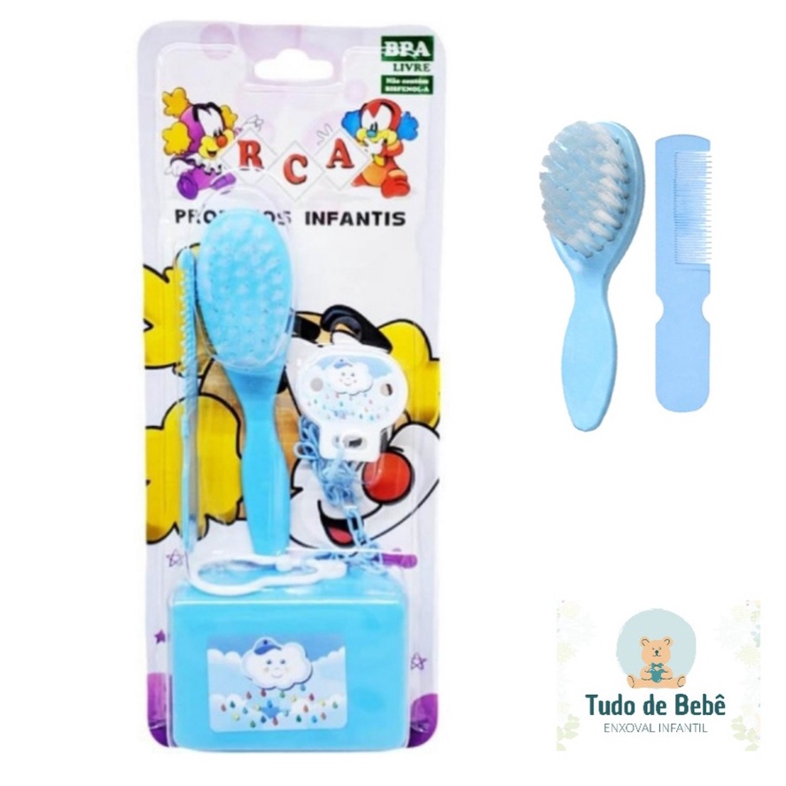 Kit Pente Escova Saboneteira e Prendedor de Chupeta RCA