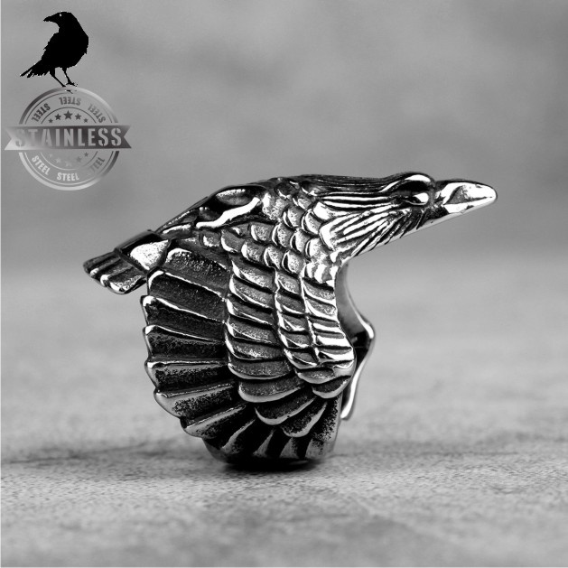 Anel Masculino Feminino Corvo The Crow Crânio Gótico Místico Nórdico Acessório em Aço Maciço 22g