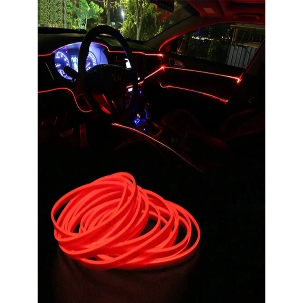 Fita Fio Cores 5 Mts Led Neon Fibra Ótica Automotiva Para Painel Carro Vermelho