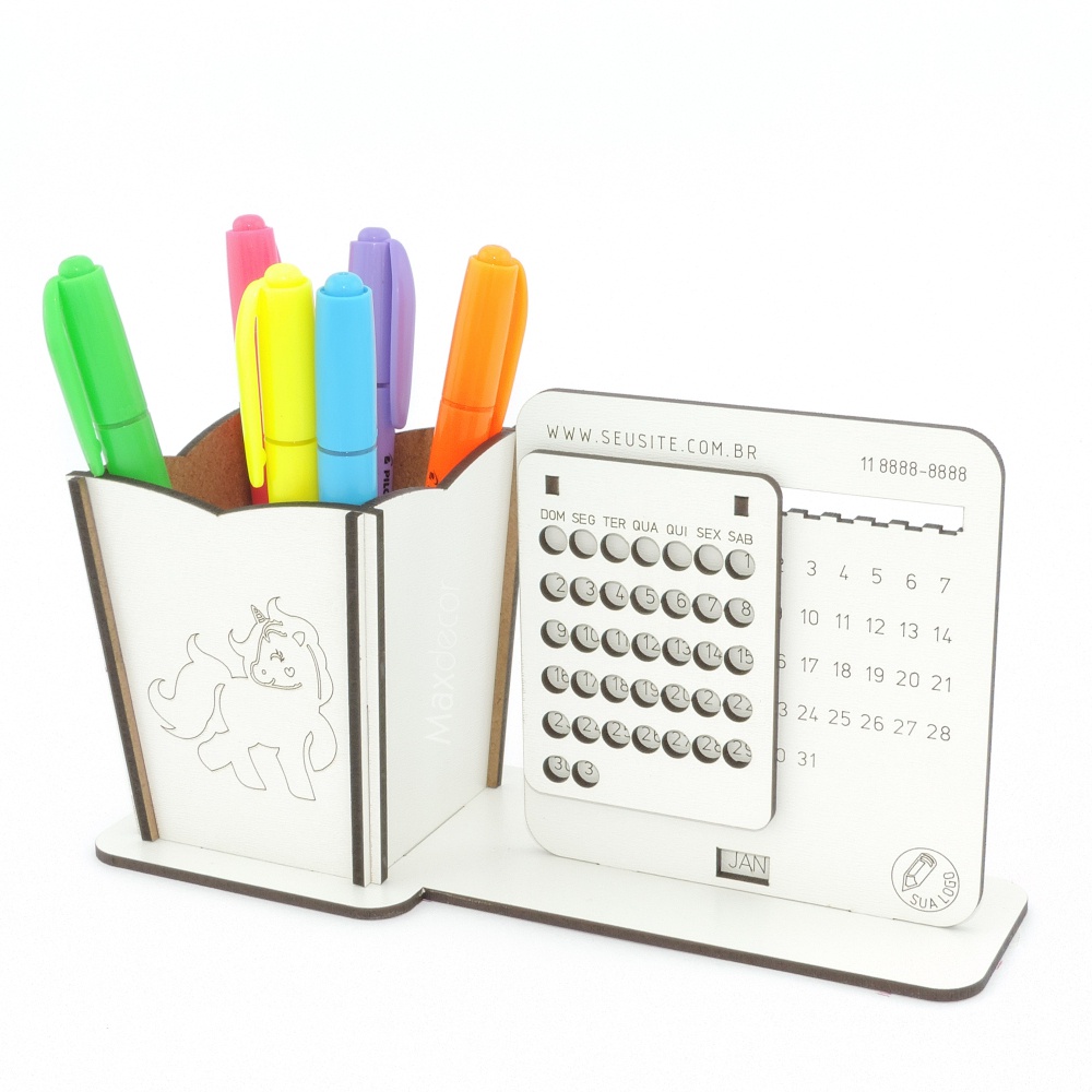 5 Calendário Infinito e Porta Lápis Personalizado Mdf - Unicórnio Baby