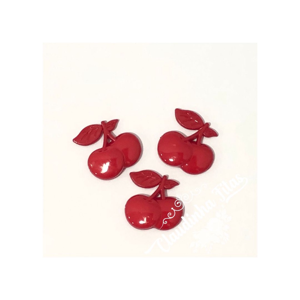 Aplique em plástico cereja 2cmx2cm com 2 unids