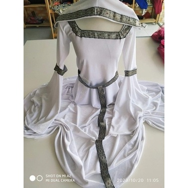 Vestido Branco Medieval Capuz Nordic Noiva Anjo Elfa