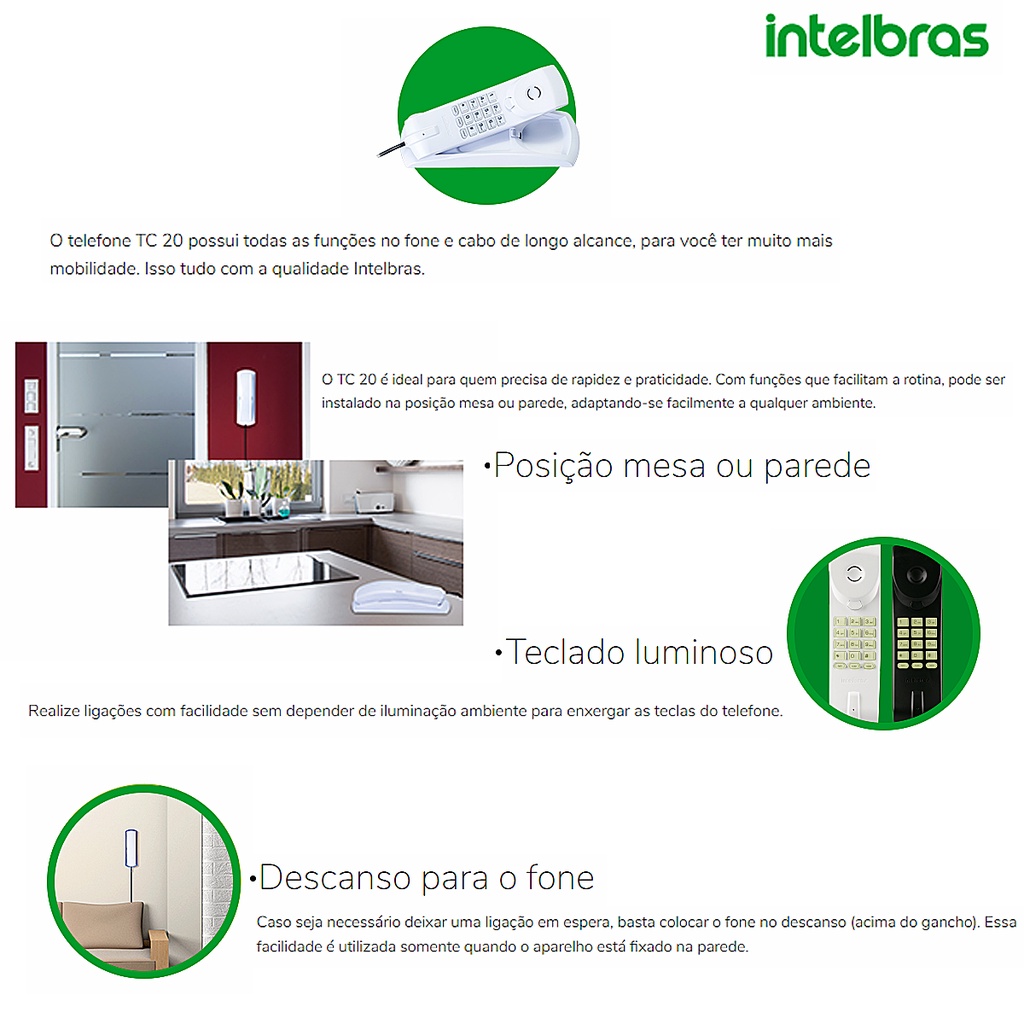 Detalhes do Telefone Residencial Com Fio Tc20 Cinza Intelbras