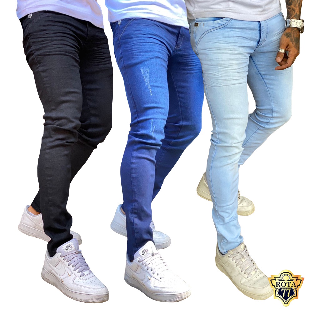 Kit 3 Calça Jeans Masculina Skinny com Lycra (020509)