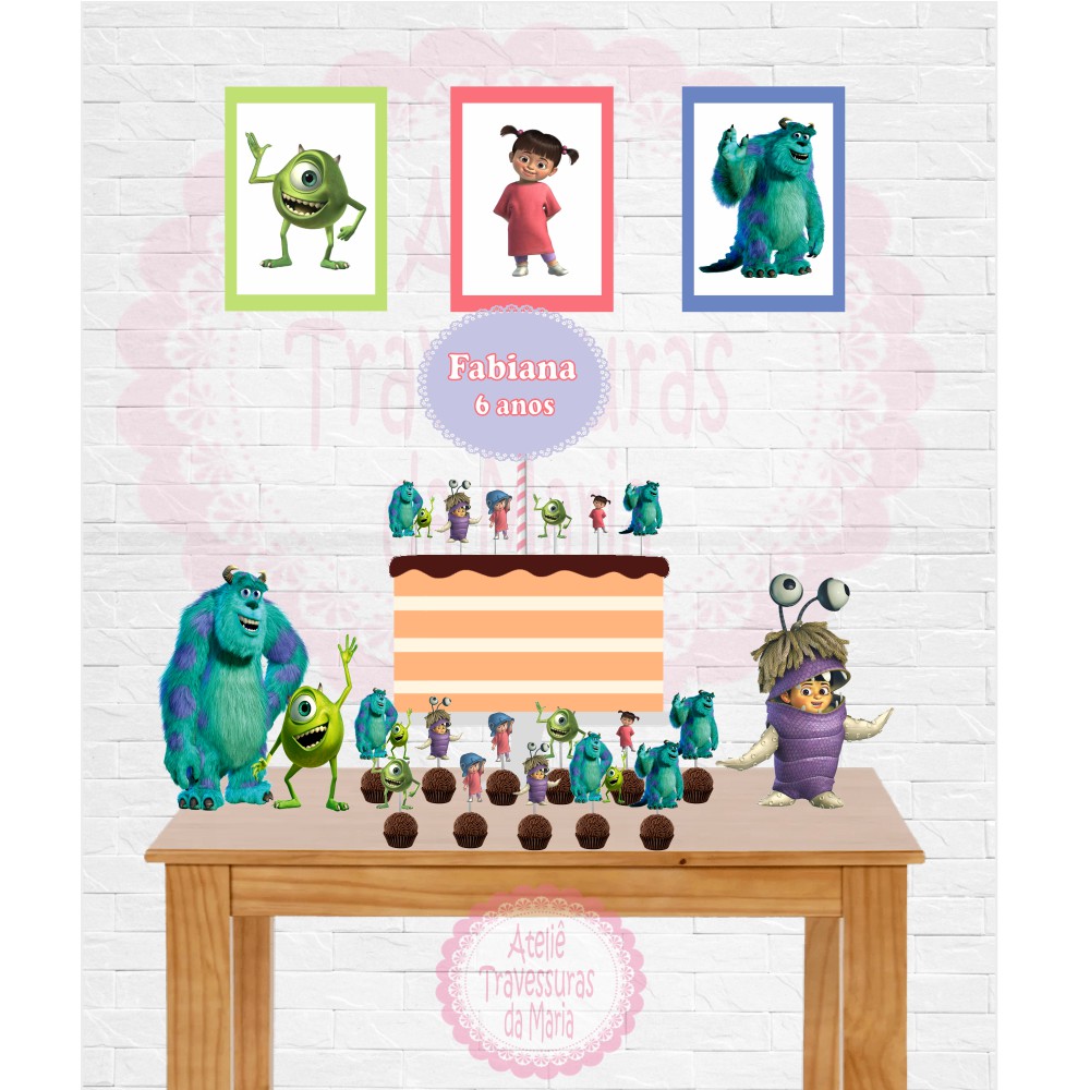 Kit Festa em Casa Monstros S/A (Menina) - Só um bolinho - Fazemos Todos os Temas (Nos pergunte pelo chat!) em Oferta na Shopee