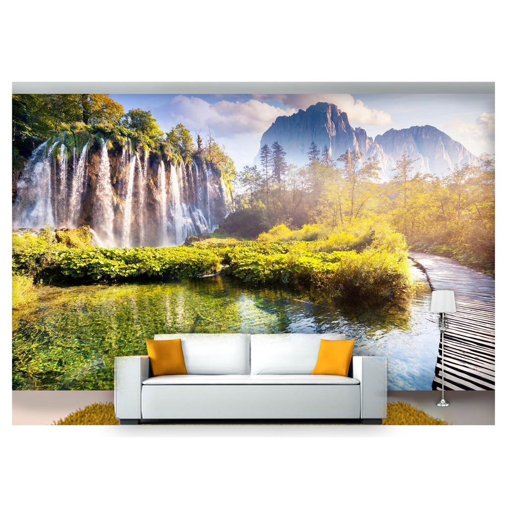 papel de parede Cachoeira Natureza Ponte 3D 6m² NCH145