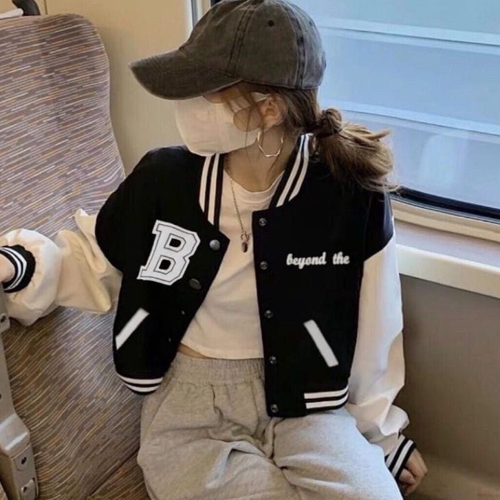 - B Beyond Crop Jaqueta De Beisebol Coreano Premium Fleece Groso Fit L Casacos Beyand Croope Adolescentes Mulheres